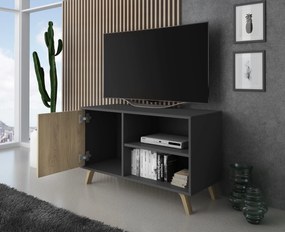 Móvel de TV 100 com porta esquerda, sala de estar, modelo WIND, estrutura cor Antracite Grey, cor da porta Puccini, medidas 95x40x57cm de altura.