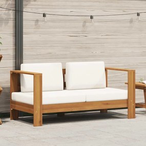 vidaXL Sofá de jardim c/ almofadão 140 cm acácia maciça branco creme