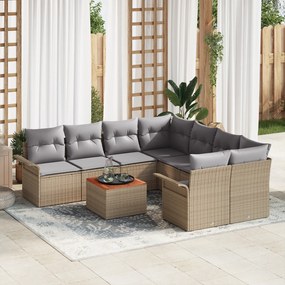 Conjunto de Sofá Jardim com 9 Peças e Almofadas Bege Polyrattan Acácia