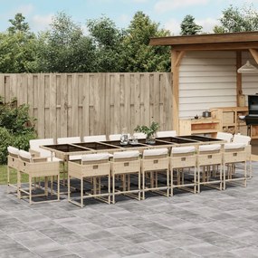 vidaXL 17 pcs conjunto de jantar p/ jardim c/ almofadões vime PE bege