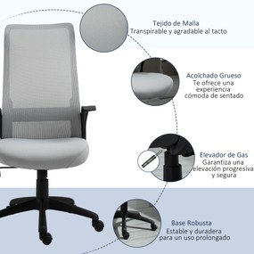 Vinsetto Cadeira de Escritório Ergonômica Cadeira de Escritório Giratória com Altura Ajustável Apoio para os Braços e Suporte Lombar Alto Transpirável 62x62x113-122cm Cinza