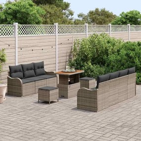 Conjunto de Sofás de Jardim de 10 Peças com Almofadas Cinza em Rattan