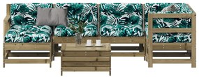 7 pcs conjunto lounge de jardim c/ almofadões pinho impregnado