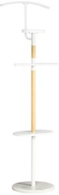 HOMCOM Cabide de Pé Cabide para Casacos com 2 Barras para Pendurar 2 Prateleiras de Armazenamento e Base de Mármore para Dormitório Corredor Entrada 46x35x152cm Branco
