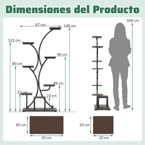 Conjunto de 2 suportes de 8 níveis para plantas, com luzes ajustáveis e temporizador, para varanda – 67 x 30 x 146 cm, castanho e preto