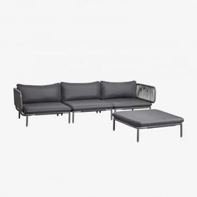 Sofá De Jardim Modular De 3 Peças Com 2 Poltronas De Canto E Pufe Roubly Cinza Grafito - Sklum