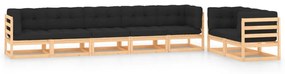 vidaXL 7 pcs conj. lounge jardim c/ almofadões antracite pinho maciço