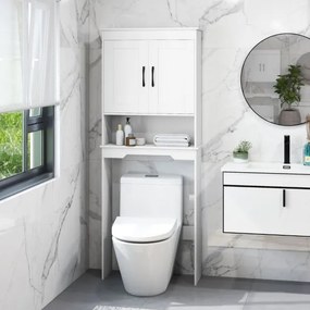 Armário Casa de Banho sobre a Sanita de 63 x 24 x 168 cm com 2 portas e Estante ajustável Economizador de espaço Branco
