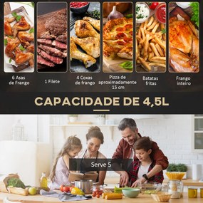 HOMCOM Fritadeira sem Óleo 3L Fritadeira de Ar Quente 1300W com 12 Programas Tela LED Tátil Temporizador Temperatura Ajustável e Cesta Antiaderente 29,5x23,8x30,3cm Preto