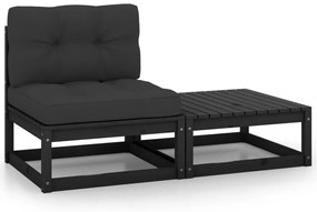 vidaXL 2 pcs conjunto lounge jardim c/ almofadões pinho maciço preto