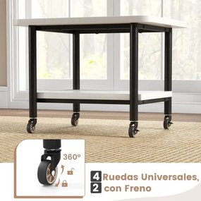 Mesa para impressora com 4 rodas e mecanismo de bloqueio 49 x 40 x 38 cm Branco
