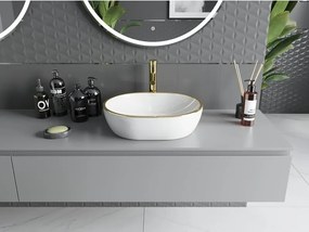 Mexen Viki lavatório de mesa 48 x 35 cm, branco/com borda dourada - 21054805
