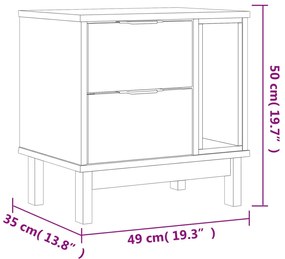 Mesa de cabeceira FLAM 49x35x50 cm madeira de pinho maciça