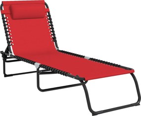 Outsunny Espreguiçadeira de Sol Dobrável Encosto Inclinável Multi Posições Aço Termoplástico Atacadores Elásticos Textilene Vermelho | Aosom Portugal