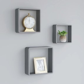 323954 vidaXL Prateleiras de parede em forma de cubo 3 pcs MDF cinzento