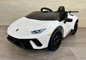 Carro elétrico para crianças Lamborghini Huracán 12V 2.4G, Pneus de borracha, Assento em pele Branco