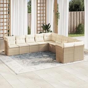vidaXL 10 pcs conjunto de sofás p/ jardim com almofadões vime PE bege