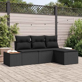 vidaXL Conjunto de Sofá de Jardim com almofada 4 pcs Preto vime PE