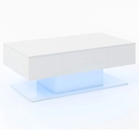 Mesa de centro LED moderna de 2 níveis com 20 luzes LED coloridas 2 gavetas para arrumação retangular 110 x 60 x 40 cm Branca