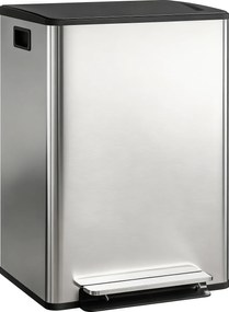 Caixote do lixo com dois compartimentos de 2 x 30 L, caixote do lixo de cozinha com pedal, tampa com fecho suave, 47,5 x 37,5 x 67 cm, prateado