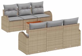 Conjunto de Sofá de Jardim de 7 Peças com Almofadas Bege Polirattan Ac