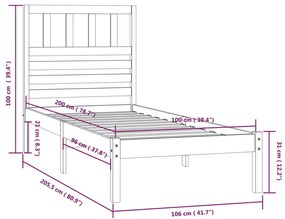 Estrutura de cama 100x200 cm madeira pinho maciço castanho mel