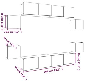 Conjunto móveis de TV 8 pcs madeira processada carvalho fumado