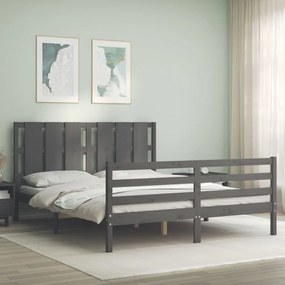 Estrutura de cama com cabeceira 160x200 cm madeira maciça cinza