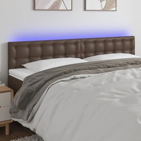 vidaXL Cabeceira cama c/ LED 180x5x78/88cm couro artificial castanho