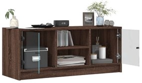 Móvel de TV c/ portas de vidro 102x37x42 cm carvalho castanho