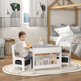 Conjunto de Mesa e 2 Cadeiras Infantis 2 em 1 com Ardósia Gavetas de Tecido e Espaço de Armazenamento para Quarto Cinza