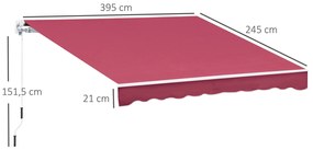 Toldo Manual 395x245 cm Toldo de Varanda Pátio com Manivela de Alumíni