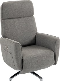 HOMCOM Poltrona Relax Elétrica Giratória 360°, Poltrona Reclinável com Apoio de Cabeça Ajustável, Portas USB, Tecido em Linho, Cinza | Aosom Portugal