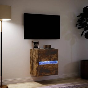 Móvel de parede p/ TV c/ luzes LED 41x31x45 cm carvalho fumado