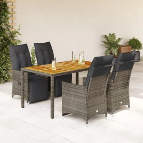 vidaXL 5 pcs conjunto bistrô de jardim c/ almofadões vime PE cinza