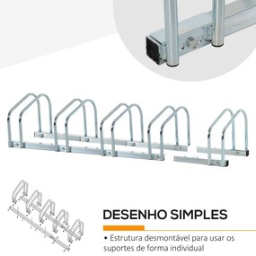 HOMCOM Estacionamento para 5 Bicicletas Suporte de Aço para Estacionar Bicicletas no chão para Interior e Exterior 130x33x27cm Preto