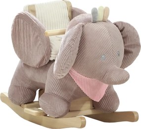 Cavalo Baloiço para Bebés com Som de Elefante e Cinto de Segurança de 3 Pontos Base em Madeira de Álamo 65x35x50 cm Castanho