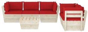 6 pcs conjunto lounge de paletes + almofadões madeira de abeto