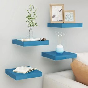 vidaXL Prateleiras de parede suspensas 4 pcs 23x23,5x3,8 cm MDF azul