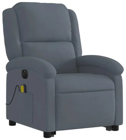 Poltrona massagens elevatória elétrica veludo cinzento-escuro