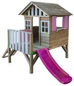 Casa de Brincar elevada para Crianças Madeira LOLLIPOP Elevada Rosa com escorrega