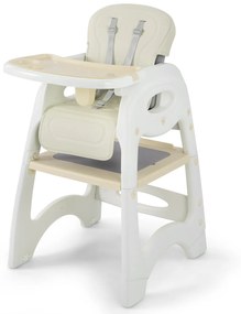 Cadeira refeição bebé 6 em 1 elevatória conversível 6 em 1 com bandeja dupla removível e almofada PU 67 x 55 x 100 cm Bege