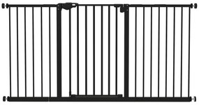 PawHut Barreira de Segurança Extensível para Portas e Escadas com Fechamento Automático e Sistema de Duplo Bloqueio 74-147,5x76,2 cm Preto