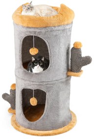 Casa para gatos com 2 cavernas e brinquedos Torre para vários gatos com mirante e fácil montagem 48 x 83 cm Cinza
