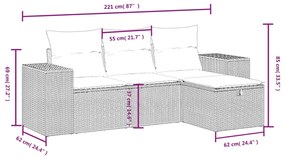 4 pcs conj. sofás jardim c/ almofadões vime PE bege misturado