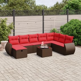 vidaXL 9 pcs conjunto sofás p/ jardim c/ almofadões vime PE castanho