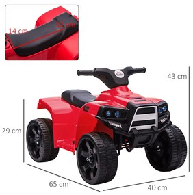 Moto 4 Elétrica para Crianças acima de 18 Meses Quadriciclo Infantil a Bateria 6V Faróis Buzina Velocidade -3km/h Avanço e Recuo 65x40x43cm Vermelho