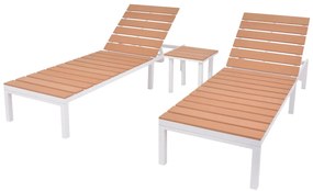 vidaXL Espreguiçadeiras c/ mesa 2 pcs alumínio e WPC branco e castanho