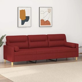 vidaXL Sofá 3 lug. c/ almofadas/almofadões 210cm tecido vermelho tinto