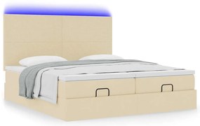 Estrutura de cama otomana com colchões tecido creme 200x200cm